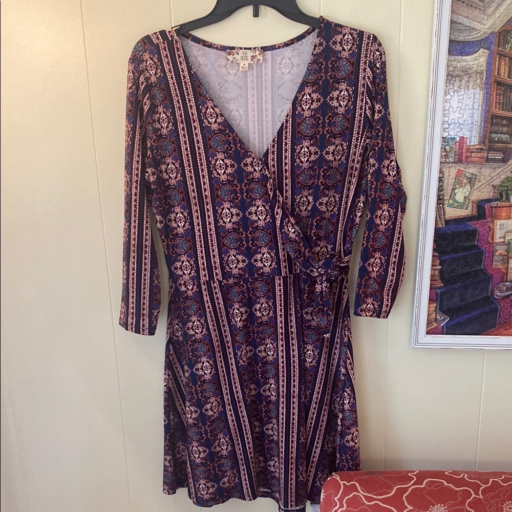 Pink Rose Faux Wrap Dress